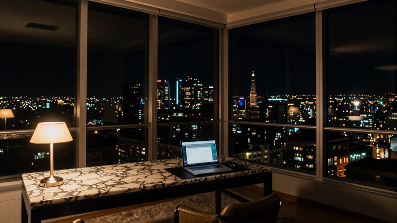 Luxurious private hotel suite with city views representing the discreet atmosphere of private dating on Datings-Online