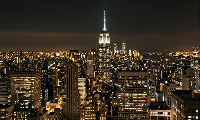 New York City skyline at night with golden lights for local singles dating